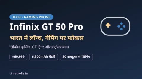 Infinix GT 50 Pro भारत में लॉन्च: ₹69,999 कीमत, 6,500mAh बैटरी और 144Hz AMOLED स्क्रीन पर TimeTrolls.in का ग्राफिक