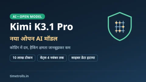 Kimi K3.1 Pro: Moonshot AI का नया ओपन-वेट AI मॉडल, 10 लाख टोकन कॉन्टेक्स्ट और घटाई गई हैकिंग क्षमता पर TimeTrolls का ग्राफिक