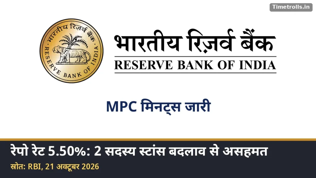 RBI MPC मिनट्स: भारतीय रिज़र्व बैंक का लोगो, रेपो रेट 5.50%