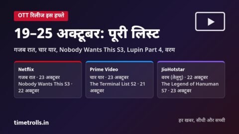 OTT Release इस हफ्ते 19-25 अक्टूबर: Netflix, Prime Video और JioHotstar की नई फिल्में और सीरीज़ का ग्राफिक